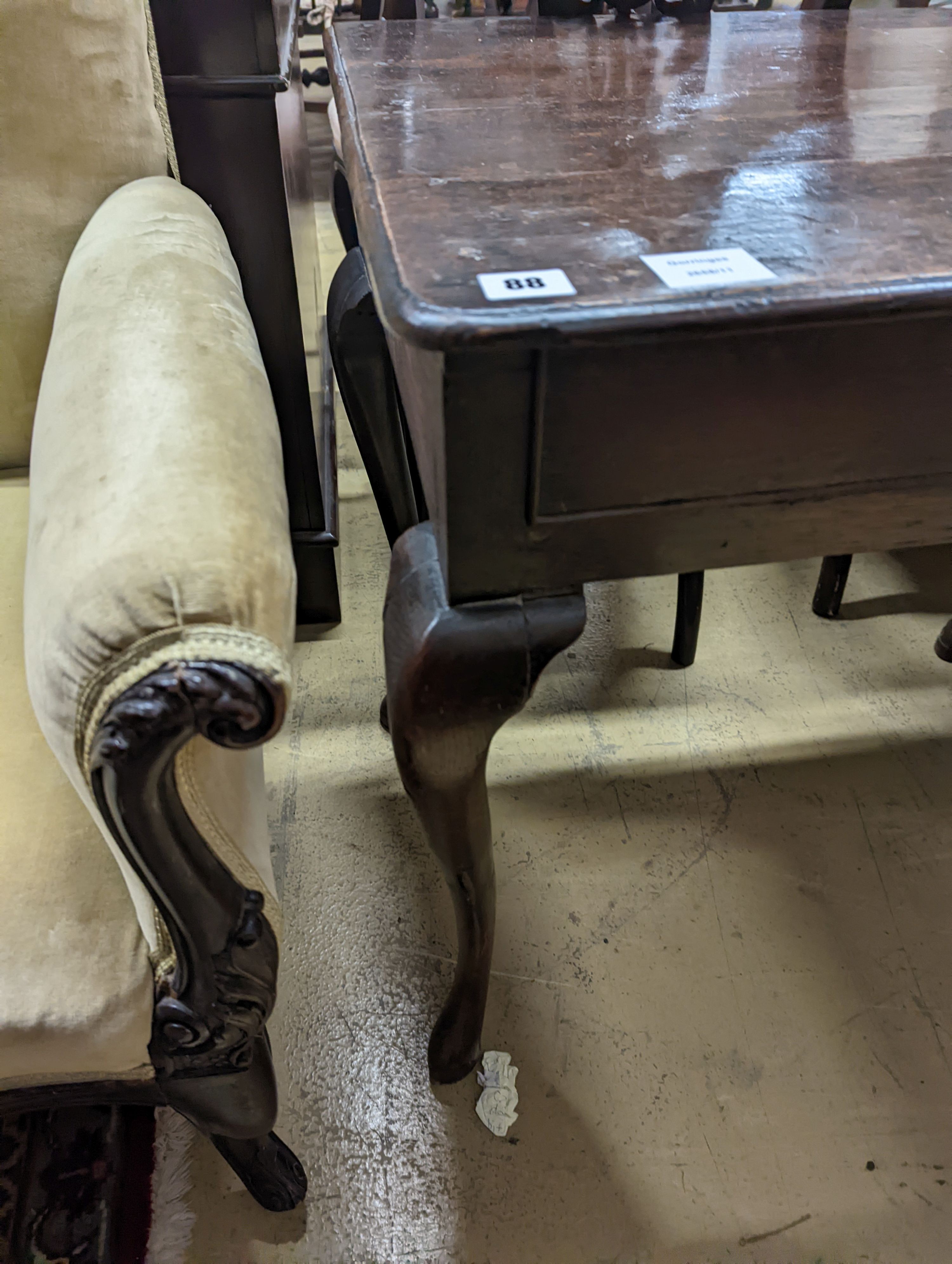 A mid 18th century oak lowboy, width 74cm, depth 50cm, height 69cm